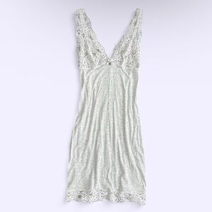 Intimissimi White Lace Top Grey Slip Dress Lace Trim Elegant XS
